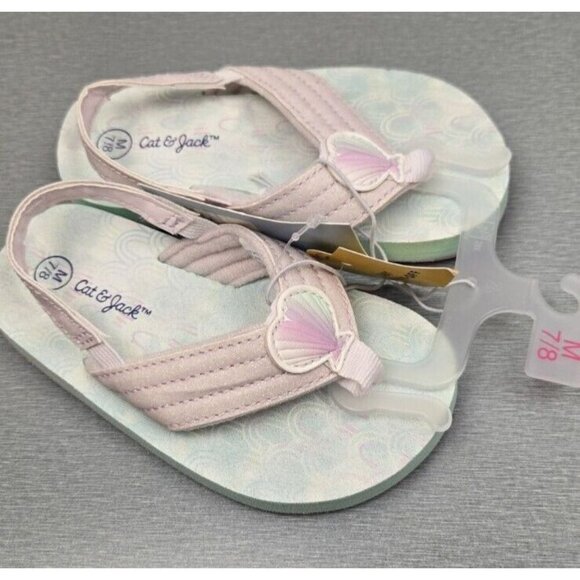 Cat & Jack Other - Cat & Jack sandals Size 7/8 Toddler Girls Pastel Seashell Flip Flops Small
